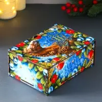 Шкатулка-ящик  самосборный малый с символом года "Коричневая лошадь",  20х13,6х8 см