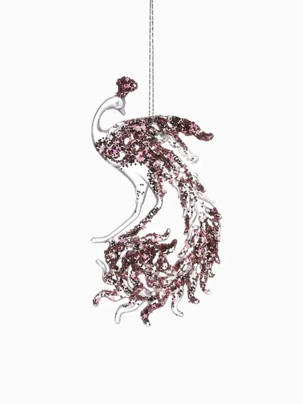 Ёлочная игрушка &laquo;Зимнее волшебство. Павлин сияние блеск&raquo; пластик, 14&times;7.5 см, прозрачно-розовый