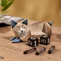 Вечный календарь &laquo;Кошка&raquo;, 13&times;4&times;6.5 см, дерево
