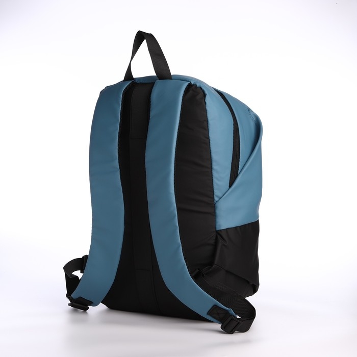 Рюкзак школьный из текстиля на молнии, водонепроницаемый, наружный карман, цвет чёрный/голубой