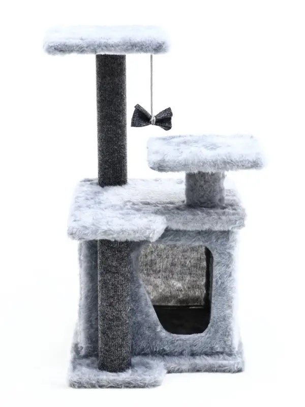 Домик для кошек с когтеточкой, квадратный, 3х-этажный, 33 × 42 × 63 см, ковролин, серая