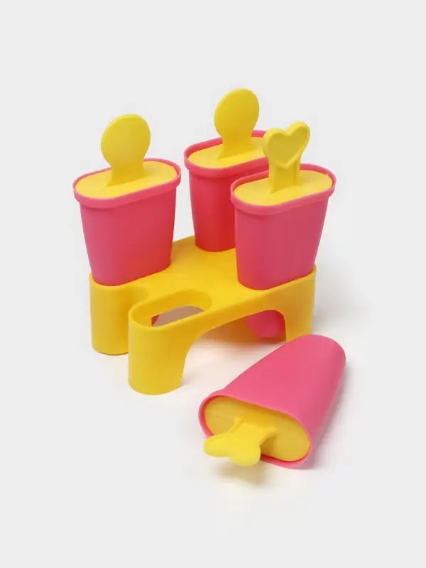 Форма для мороженого Доляна &laquo;Симпл&raquo;, 4 ячейки, пластик, розовая, жёлтая