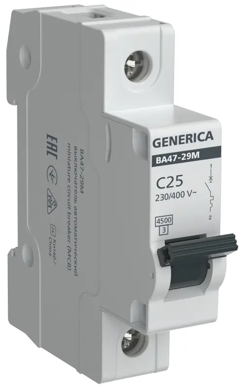 Выключатель автоматический&nbsp;ВА47-29М&nbsp;1P&nbsp;25А&nbsp;4,5кА&nbsp;C&nbsp;GENERICA
