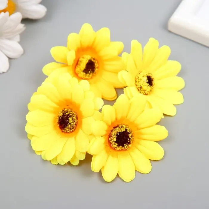 Бутон на ножке для декорирования "Хризантема-ромашка жёлтая" d=5 см