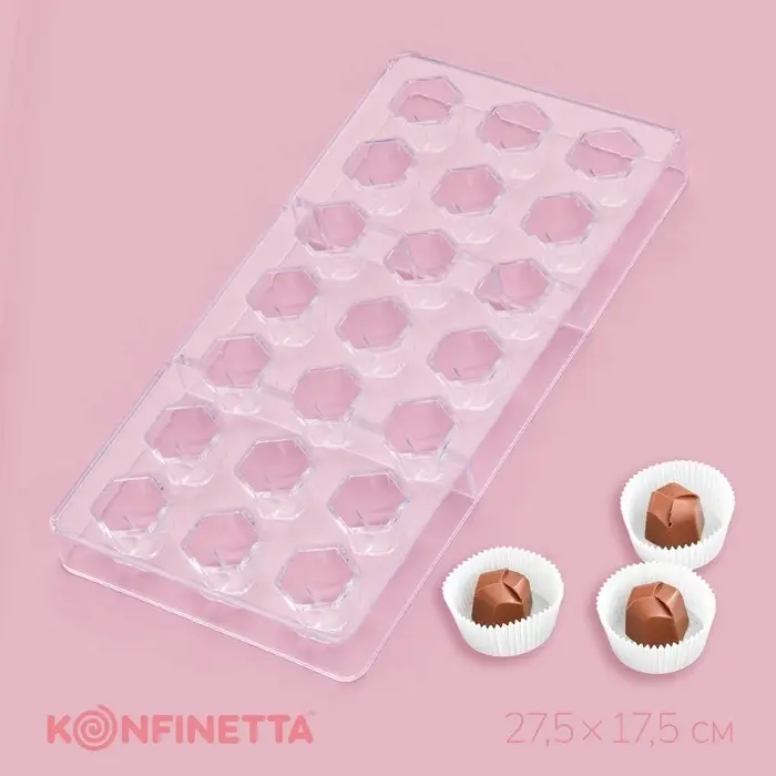 Форма для конфет и шоколада KONFINETTA &laquo;Секрет&raquo;, 27.5&times;17.5&times;2.5 см, 21 ячейка 2.5&times;2.2&times;2 см, пластик, прозрачная