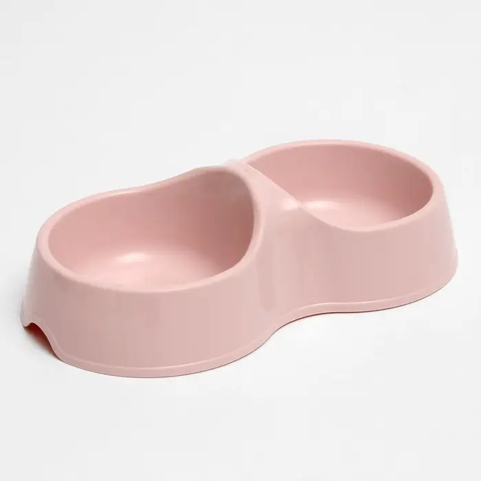 Миска двойная &laquo;Мур-мяу&raquo; 22.5 см &times; 13 см &times; 6 см, 0.2 л, пластик, розовая