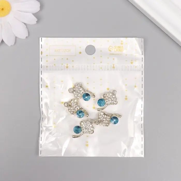 Декор для творчества металл, стразы Декор для творчества металл, стразы "Листок с росой" золото, голубой 2,1х1,3х0,5 см