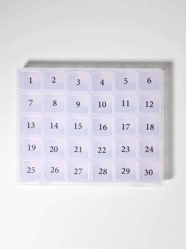Таблетница - органайзер на месяц, 21.3&times;17.5&times;2.7 см, 30 секций, цвет прозрачный