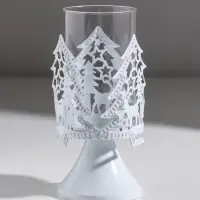 Подсвечник металл, стекло на 1 свечу "Ели и олени" белый d=5,5 см 7,3х7,3х14,8 см