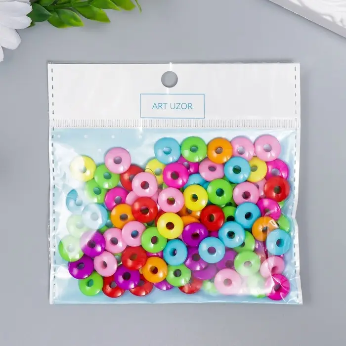 Бусины для творчества пластик "Колечки" цветные набор 100 шт 1,2х1,2 см