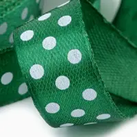 Лента атласная &laquo;Горох&raquo;, 15 мм &times; 23&plusmn;1 м, тёмно-зелёная №049