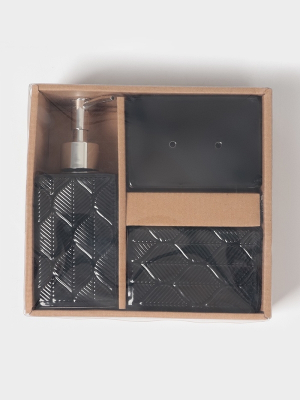 Набор для ванной «Лепесток», 3 предмета, дозатор для мыла, стакан, мыльница, чёрный Набор для ванной «Лепесток», 3 предмета, дозатор для мыла, стакан, мыльница, чёрный