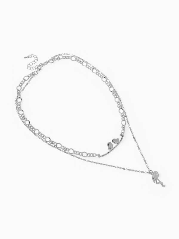 Кулон «Цепь» фламинго, цвет серебро