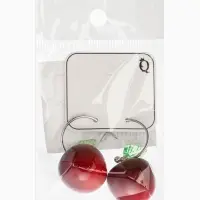 Серьги кольца &laquo;Черешня с листочком&raquo;, бордовые в серебре