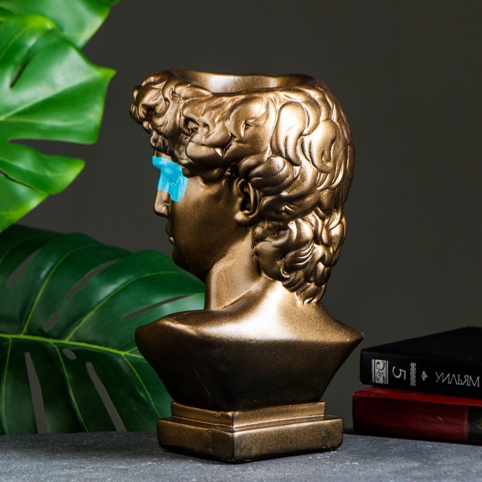 Кашпо - органайзер  Кашпо - органайзер "Бюст Давида с маской" большой, бронза, бирюзовый, 28см