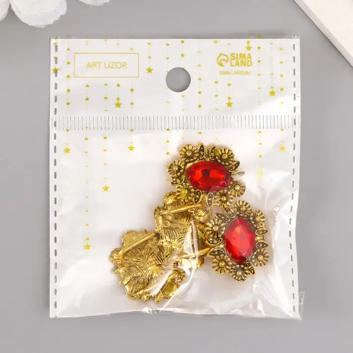 Декор для творчества металл пряжка "Кристалл в цветах" 2,5х2,3х1 см