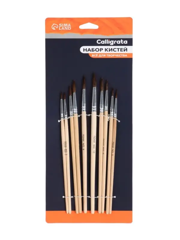 Набор кистей для рисования, пони, 10 штук: № 1, 2, 3, 4, 5, 6, 7, 8, 9, 10, круглые, деревянная ручка, международный размер