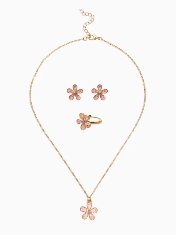 Набор детский &laquo;Выбражулька. Цветок&raquo;, 3 предмета: кулон, кольцо, серьги, розовый в золоте
