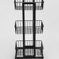 Стойка торговая универсальная, 3 корзины, на колесах, 35&times;35&times;76 см, цвет чёрный