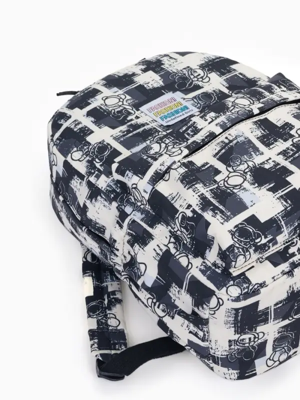 Рюкзак школьный на молнии, с карманами, с принтом, 28.5&times;12&times;41 см, чёрный