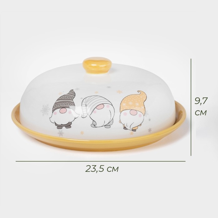 Блинница новогодняя Доляна «Домашние гномики», d=23 см, керамика, цвет белый Блинница новогодняя Доляна «Домашние гномики», d=23 см, керамика, цвет белый