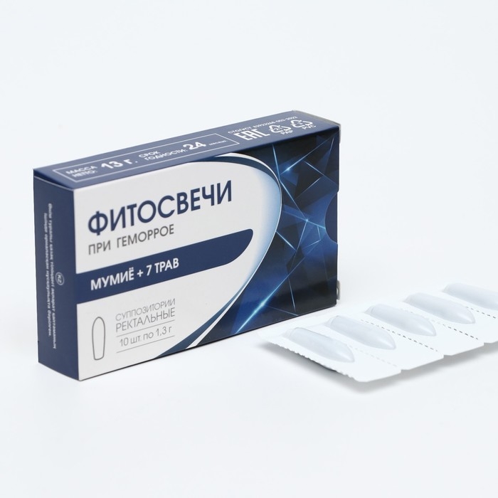 Фитосвечи мумие + 7 трав средство от геморроя, 10 шт по 1,3 г Фитосвечи мумие + 7 трав средство от геморроя, 10 шт по 1,3 г