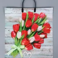 Пакет Букет тюльпанов - пластиковая ручка 44 х 40 см 100 мкм