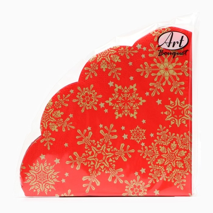 Новый год. Салфетки бумажные Art Bouquet Rondo Новый год. Салфетки бумажные Art Bouquet Rondo"Золотые снежинки на красном", 3 слоя, d 32, 12 шт
