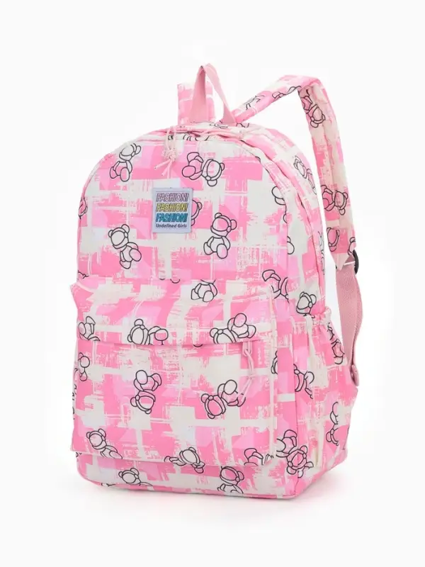 Рюкзак школьный на молнии, с карманами, с принтом, размер 28.5&times;12&times;41 см, розовый