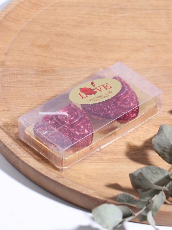 Набор свечей "Сердце с розой", 2 шт, 5х2,5см, красный