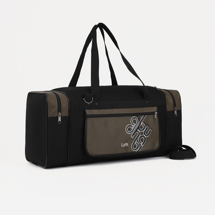 Сумка дорожная, 3 отдела на молниях, наружный карман, длинный ремень, цвет чёрный/хаки Сумка дорожная, 3 отдела на молниях, наружный карман, длинный ремень, цвет чёрный/хаки