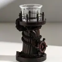 Подсвечник дерево, стекло на 1 свечу "Маяк и штурвал" 8,5х8,5х15,5 см