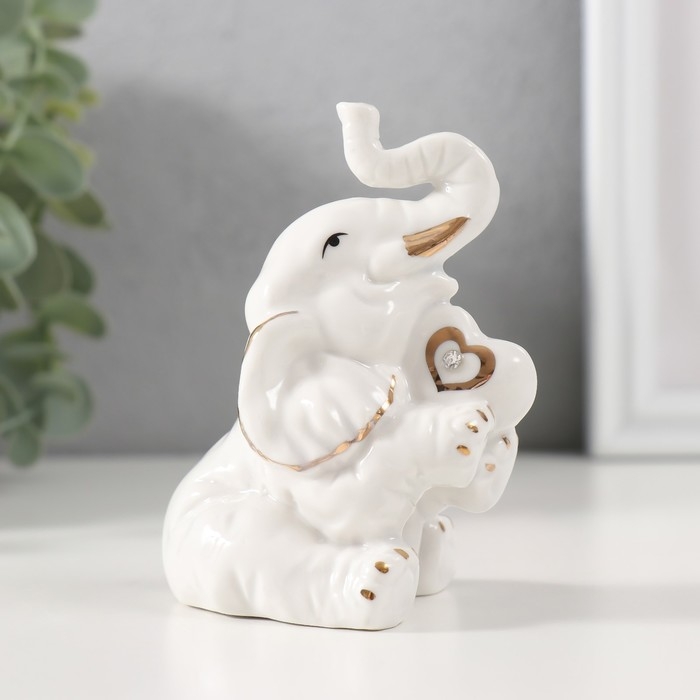 Сувенир керамика Сувенир керамика "Слон с сердечком" белый с золотом 5,7х7х9,5 см
