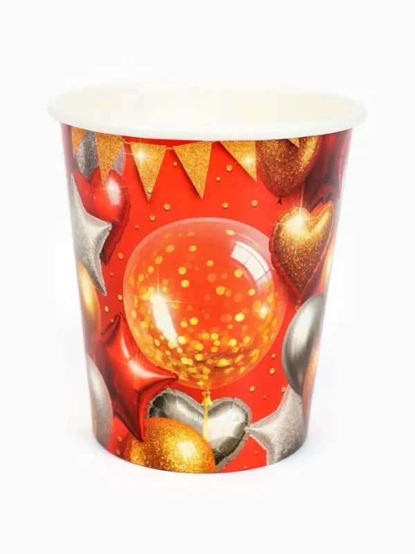 Стакан одноразовый бумажный «Воздушные шары фольга», красный 250 мл