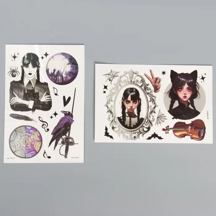 Переводные татуировки детские на хэллоуин «Мрачная история», 2 листа, тату — 23 шт.