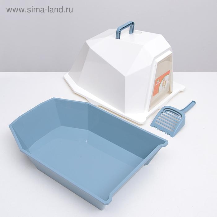 Туалет для кошек фигурный закрытый с совком, 54 х 37 х 40 см, бело-серый Туалет для кошек фигурный закрытый с совком, 54 х 37 х 40 см, бело-серый