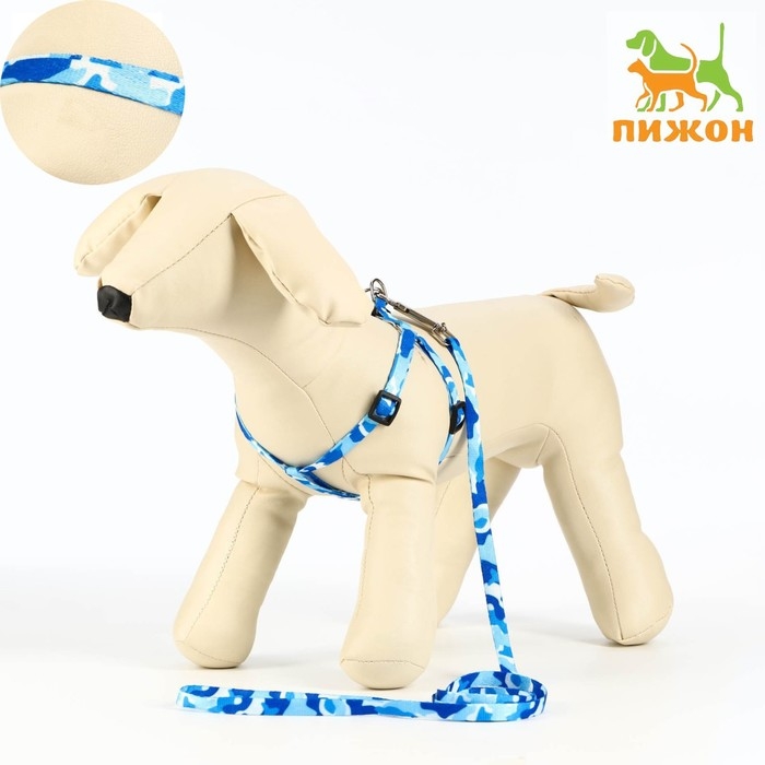 Комплект Комплект "Камуфляж", ширина 1 см,шлейка 21-35 см,поводок 120 см,капрон,капрон, сине-голубой