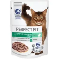 Влажный корм Perfect Fit для стерилизованных кошек, кролик, пауч,  75 г