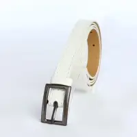 Ремень женский тонкий, 110&times;1.1 см, классическая пряжка металл, тёмно-серебристая, белый