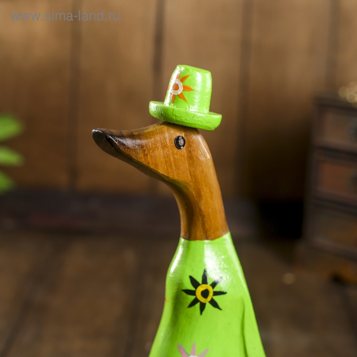 Сувенир Сувенир "Утка в зеленой одежде с принтом" дерево 13х9х27 см