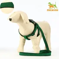 Шлейка с поводком, рельефная, 120&times;2 см, ОГ 44-50 см, зелёная, чёрная