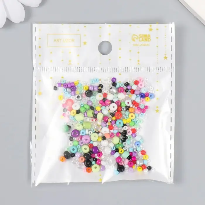 Бисер стекло 6/0 - 15/0  Бисер стекло 6/0 - 15/0 "Ассорти радуга" d=1,5-4 мм, н-р 10гр