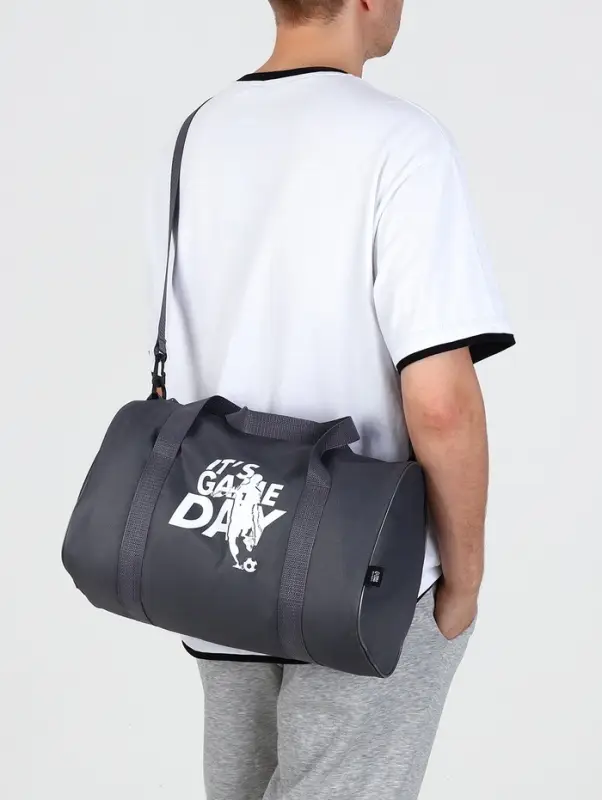 Сумка спортивная на молнии TEXTURA, с подкладкой, длинный ремень, с принтом, маленький размер, серая