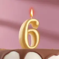 Свеча для торта «Цифра 6», золотая, 5.5 см