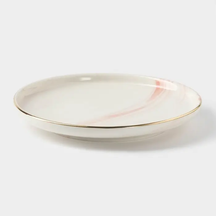 Тарелка керамическая пирожковая «Мрамор», d=15 см, цвет розовый Тарелка керамическая пирожковая «Мрамор», d=15 см, цвет розовый