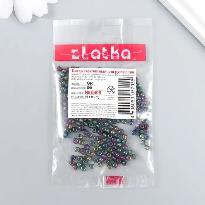 Бисер "Zlatka" 08/0, 3 мм, 10 г 0409 бензиновый Бисер "Zlatka" 08/0, 3 мм, 10 г 0409 бензиновый