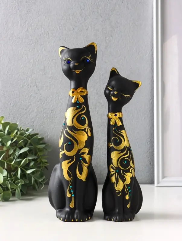 Набор фигур 2 шт. керамика &laquo;Love - коты&raquo;, со стразами, 26 см, чёрный