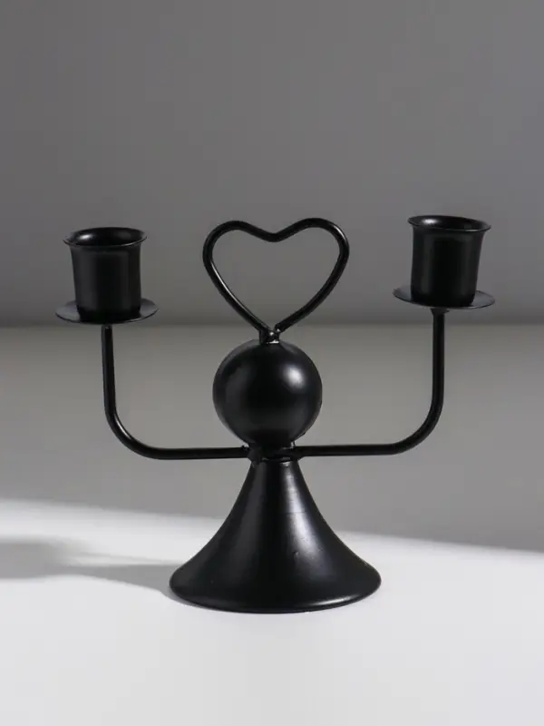 Подсвечник металл, дерево на 2 свечи  Подсвечник металл, дерево на 2 свечи "Сердечко" d=2,5 см чёрный 14х7х12 см