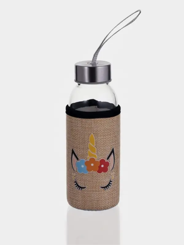 Бутылка для воды стеклянная в чехле &laquo;Единорожек&raquo;, 300 мл, h=16.5 см