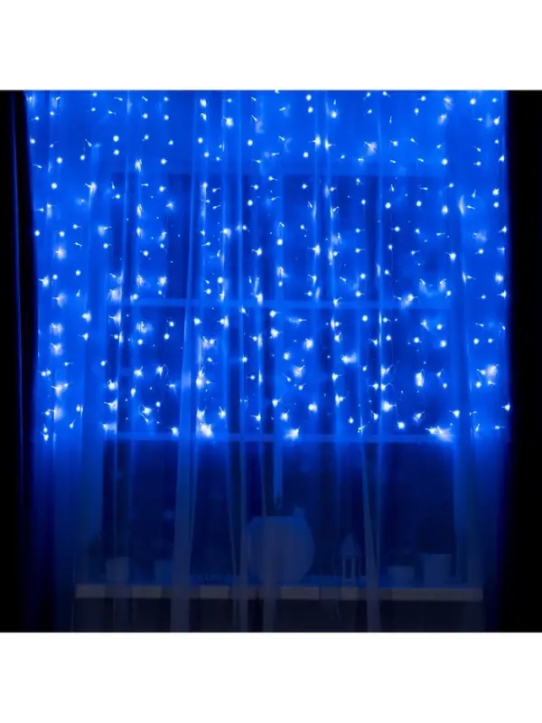 Гирлянда &laquo;Занавес&raquo; 2&times;1.5 м, IP20, прозрачная нить, 360 LED, свечение синее, 8 режимов, 220 В